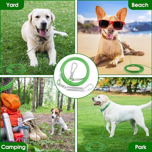 New Long Dog Tie Out Cable with double shock spring 30ft. - Picture 3 of 5